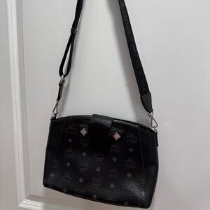 MCM Black Monogram Crossbody Bag with Adjustable Strap